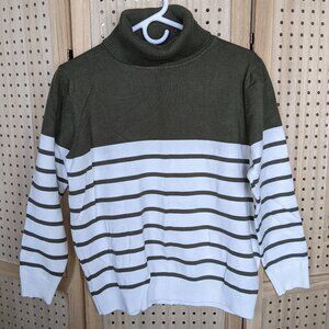 Kirundo women's green and white striped sweater, turtle neck, long sleeves